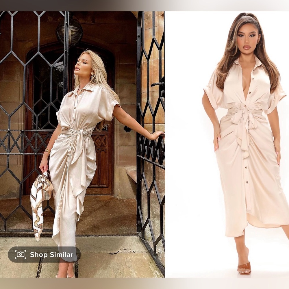 NWT Fashion Nova Stuck In the City Satin Midi Dress-Mocha size small